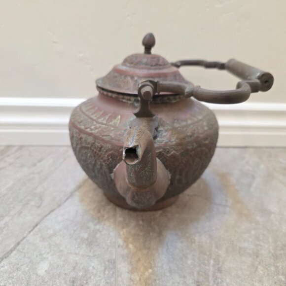 Antique Middle Eastern Persian Qajar Handmade Tin Cooper Kettle Coffee Tea Pot - Picture 4 of 11